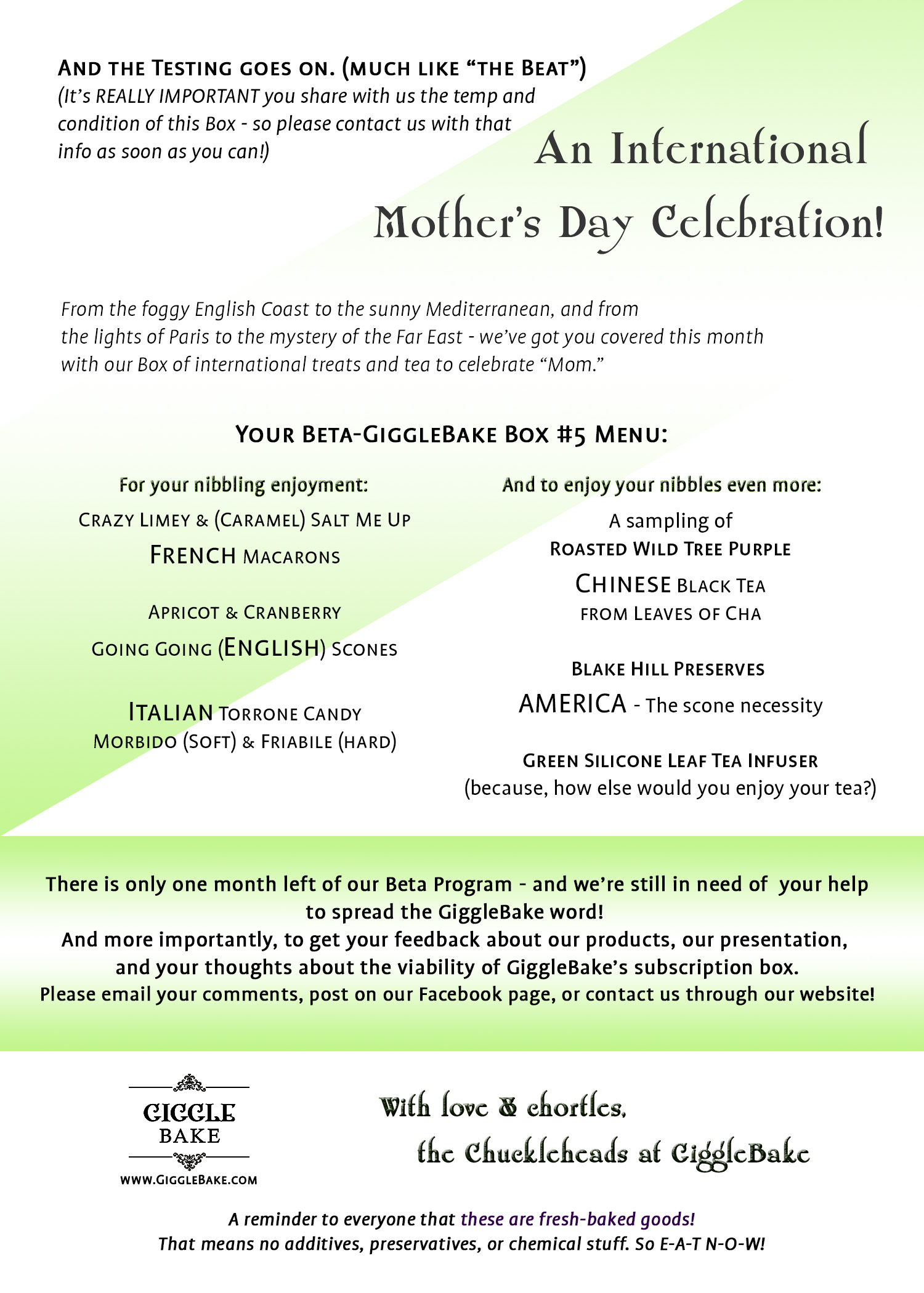 International Mother's Day Box Menu